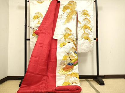 平和屋本店●色打掛　お引きずり　和装　婚礼　結婚式　花嫁　神社挙式　駒刺繍　総刺繍　飛鶴松文　金銀糸　逸品　DABG3608du