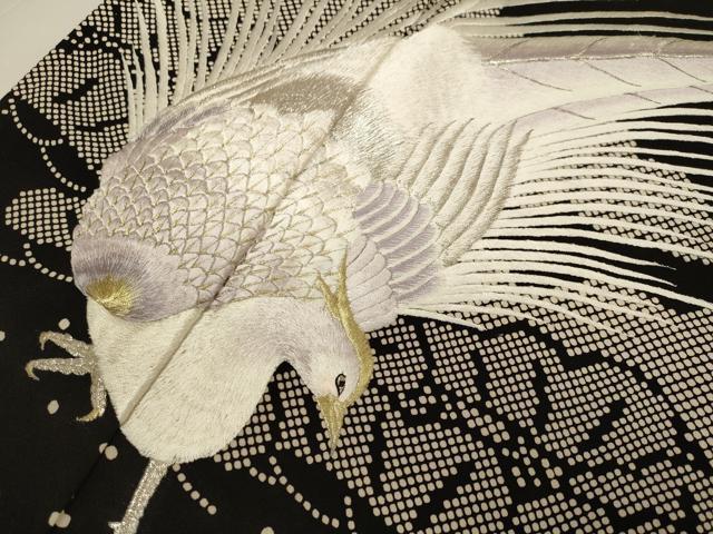 平和屋着物▼豪華黒留袖　総刺繍　尾長鳥松文　金銀糸　正絹　逸品　DABG3614du