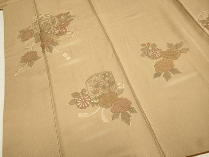 平和屋着物▼中国三大刺繍　スワトウ刺繍　汕頭刺繍　相良刺繍　総刺繍　訪問着　貝桶花文　金糸　正絹　逸品　DABG3615du