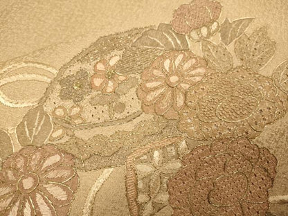 平和屋着物▼中国三大刺繍　スワトウ刺繍　汕頭刺繍　相良刺繍　総刺繍　訪問着　貝桶花文　金糸　正絹　逸品　DABG3615du