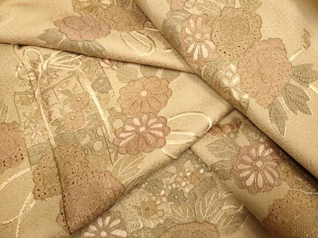 平和屋着物▼中国三大刺繍　スワトウ刺繍　汕頭刺繍　相良刺繍　総刺繍　訪問着　貝桶花文　金糸　正絹　逸品　DABG3615du