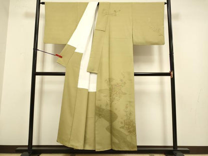 平和屋着物▼中国三大刺繍　スワトウ刺繍　汕頭刺繍　相良刺繍　総刺繍　訪問着　地紙御所車花文　暈し染め　金糸　正絹　逸品　DABG3616du
