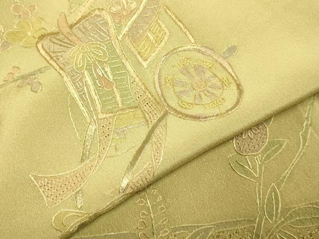 平和屋着物▼中国三大刺繍　スワトウ刺繍　汕頭刺繍　相良刺繍　総刺繍　訪問着　地紙御所車花文　暈し染め　金糸　正絹　逸品　DABG3616du