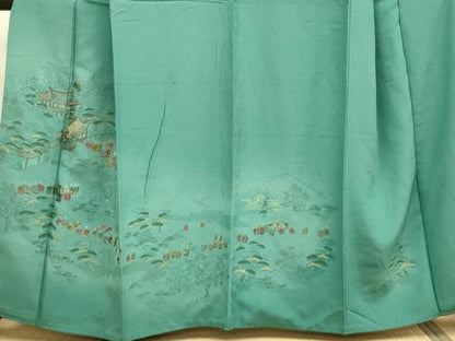 平和屋着物▼中国三大刺繍　スワトウ刺繍　汕頭刺繍　総刺繍　訪問着　大名行列　暈し染め　金糸　正絹　逸品　DABG3618du