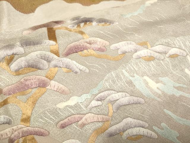 平和屋着物▼訪問着　総刺繍　富士山　松　金糸　正絹　逸品　DABG3626du