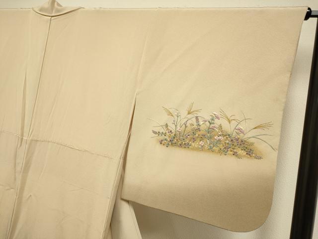 平和屋着物▼訪問着　総刺繍　草花文　暈し染め　金彩　正絹　逸品　DABG3630du