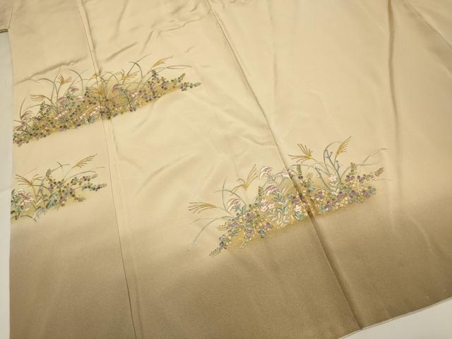 平和屋着物▼訪問着　総刺繍　草花文　暈し染め　金彩　正絹　逸品　DABG3630du