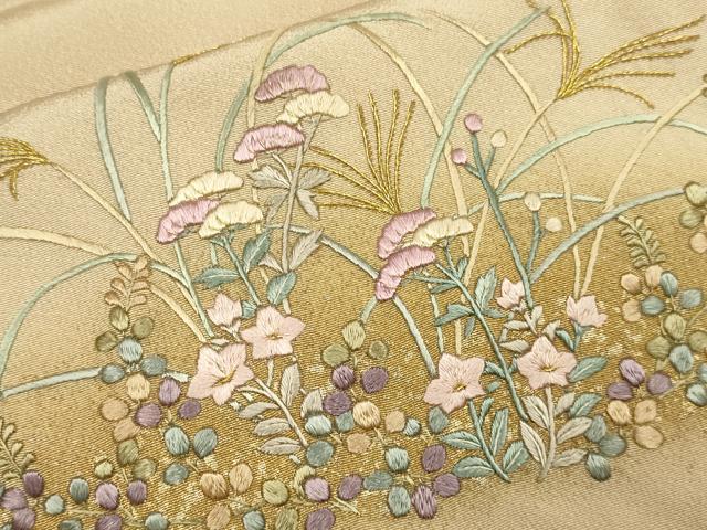 平和屋着物▼訪問着　総刺繍　草花文　暈し染め　金彩　正絹　逸品　DABG3630du