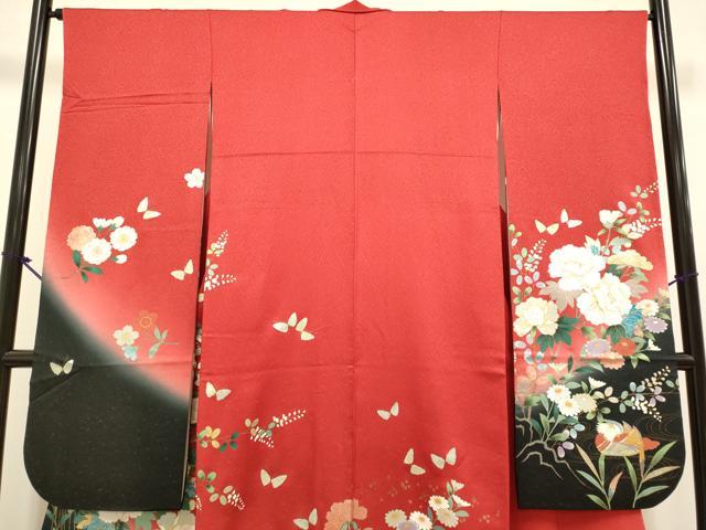 平和屋着物▼豪華振袖　立波鴛鴦花文　暈し染め　金銀彩　金通し地　正絹　逸品　DABG3632du