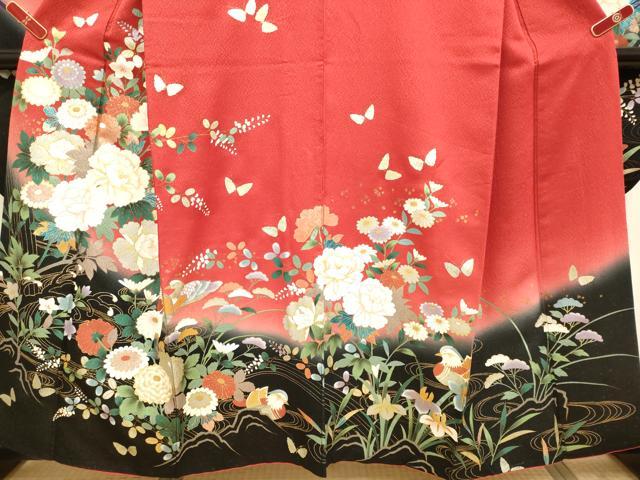 平和屋着物▼豪華振袖　立波鴛鴦花文　暈し染め　金銀彩　金通し地　正絹　逸品　DABG3632du