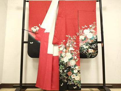 平和屋着物▼豪華振袖　立波鴛鴦花文　暈し染め　金銀彩　金通し地　正絹　逸品　DABG3632du