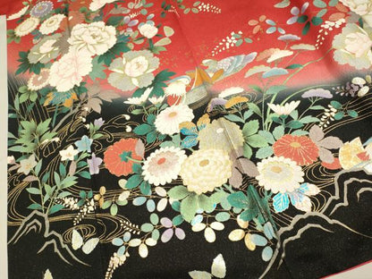 平和屋着物▼豪華振袖　立波鴛鴦花文　暈し染め　金銀彩　金通し地　正絹　逸品　DABG3632du