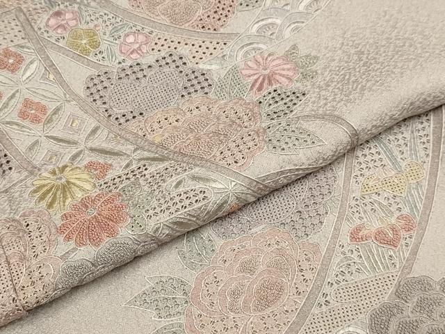 平和屋着物▼中国三大刺繍　スワトウ刺繍　汕頭刺繍　相良刺繍　総刺繍　訪問着　短冊吉祥花文　正絹　逸品　DABG3635du