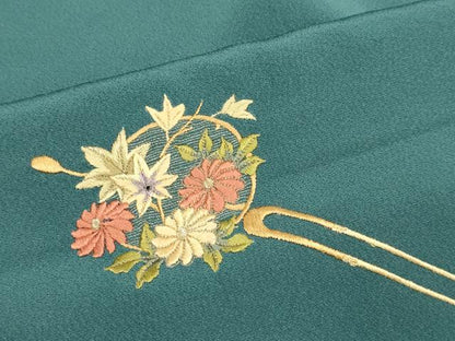 平和屋着物▼訪問着　総刺繍　簪花蝶文　金糸　正絹　逸品　DABG3653du