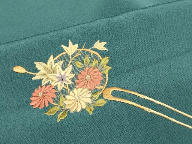 平和屋着物▼訪問着　総刺繍　簪花蝶文　金糸　正絹　逸品　DABG3653du