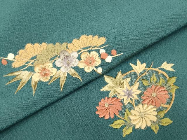 平和屋着物▼訪問着　総刺繍　簪花蝶文　金糸　正絹　逸品　DABG3653du