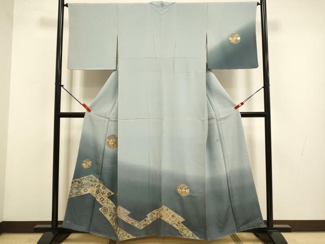 平和屋着物▼訪問着　総刺繍　花鳥文　暈し染め　金銀彩　正絹　逸品　DABG3660du