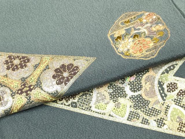 平和屋着物▼訪問着　総刺繍　花鳥文　暈し染め　金銀彩　正絹　逸品　DABG3660du