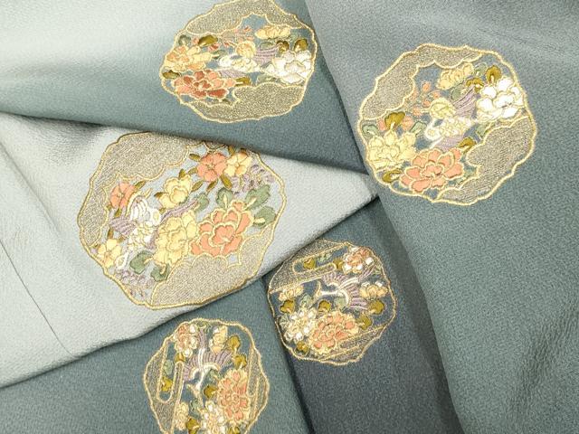 平和屋着物▼訪問着　総刺繍　花鳥文　暈し染め　金銀彩　正絹　逸品　DABG3660du