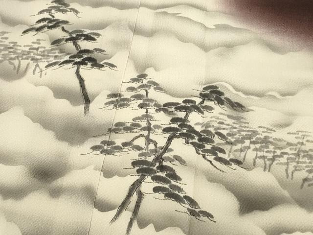 平和屋着物▼訪問着　手描き　松　暈し染め　鬼しぼ縮緬　正絹　逸品　DABG3671du