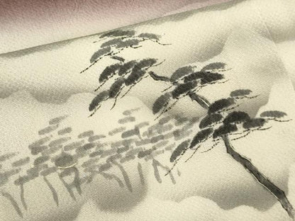 平和屋着物▼訪問着　手描き　松　暈し染め　鬼しぼ縮緬　正絹　逸品　DABG3671du