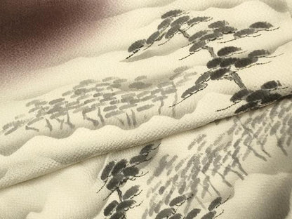 平和屋着物▼訪問着　手描き　松　暈し染め　鬼しぼ縮緬　正絹　逸品　DABG3671du