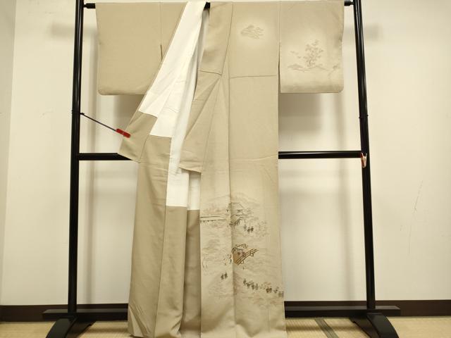平和屋着物▼中国三大刺繍　スワトウ刺繍　汕頭刺繍　総刺繍　訪問着　大名行列　暈し染め　金糸　正絹　逸品　DABG3686du