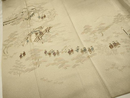 平和屋着物▼中国三大刺繍　スワトウ刺繍　汕頭刺繍　総刺繍　訪問着　大名行列　暈し染め　金糸　正絹　逸品　DABG3686du