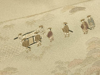 平和屋着物▼中国三大刺繍　スワトウ刺繍　汕頭刺繍　総刺繍　訪問着　大名行列　暈し染め　金糸　正絹　逸品　DABG3686du