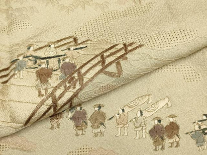 平和屋着物▼中国三大刺繍　スワトウ刺繍　汕頭刺繍　総刺繍　訪問着　大名行列　暈し染め　金糸　正絹　逸品　DABG3686du