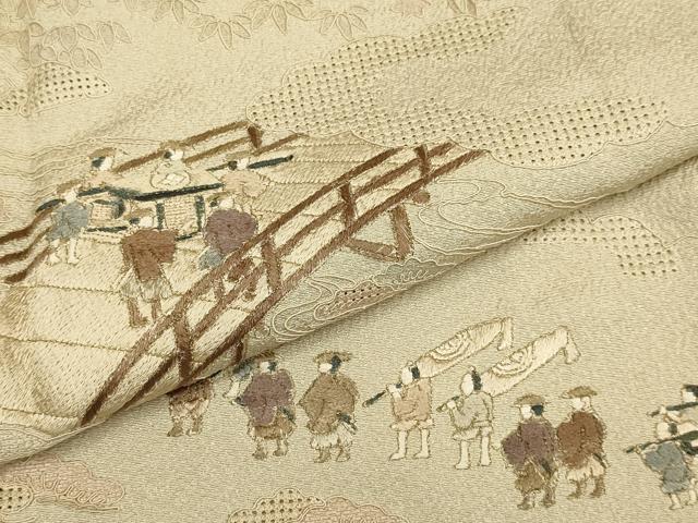 平和屋着物▼中国三大刺繍　スワトウ刺繍　汕頭刺繍　総刺繍　訪問着　大名行列　暈し染め　金糸　正絹　逸品　DABG3686du