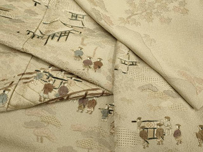 平和屋着物▼中国三大刺繍　スワトウ刺繍　汕頭刺繍　総刺繍　訪問着　大名行列　暈し染め　金糸　正絹　逸品　DABG3686du