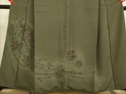 平和屋着物▼中国三大刺繍　スワトウ刺繍　汕頭刺繍　総刺繍　訪問着　几帳雪輪飛鶴花文　暈し染め　正絹　逸品　DABG3688du