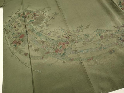 平和屋着物▼中国三大刺繍　スワトウ刺繍　汕頭刺繍　総刺繍　訪問着　几帳雪輪飛鶴花文　暈し染め　正絹　逸品　DABG3688du