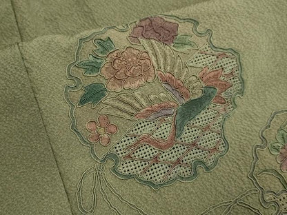平和屋着物▼中国三大刺繍　スワトウ刺繍　汕頭刺繍　総刺繍　訪問着　几帳雪輪飛鶴花文　暈し染め　正絹　逸品　DABG3688du