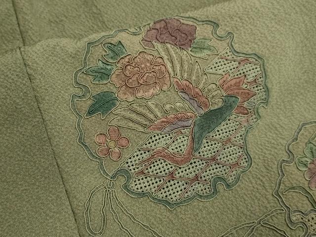 平和屋着物▼中国三大刺繍　スワトウ刺繍　汕頭刺繍　総刺繍　訪問着　几帳雪輪飛鶴花文　暈し染め　正絹　逸品　DABG3688du