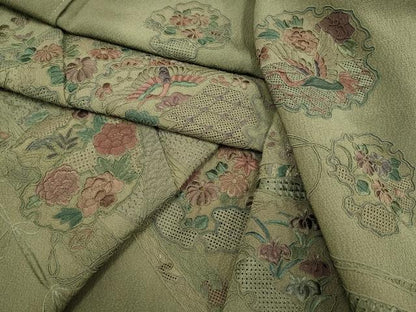 平和屋着物▼中国三大刺繍　スワトウ刺繍　汕頭刺繍　総刺繍　訪問着　几帳雪輪飛鶴花文　暈し染め　正絹　逸品　DABG3688du
