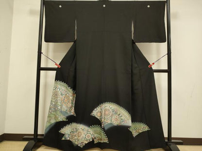 平和屋着物▼豪華黒留袖　螺鈿　正倉院鳳凰花文　暈し染め　金銀彩　正絹　逸品　DABG3690du