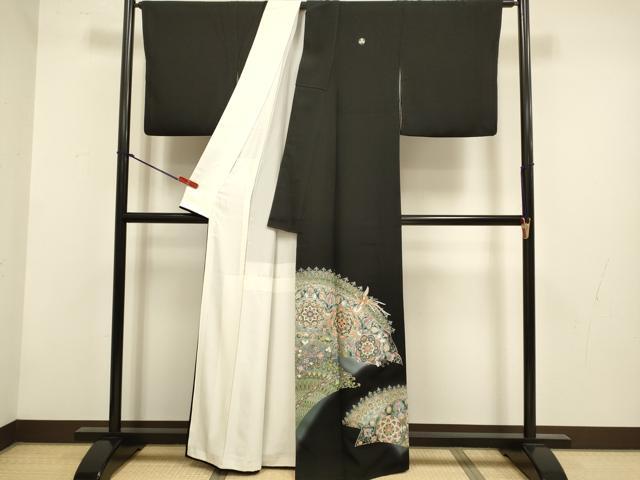 平和屋着物▼豪華黒留袖　螺鈿　正倉院鳳凰花文　暈し染め　金銀彩　正絹　逸品　DABG3690du