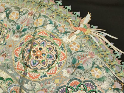平和屋着物▼豪華黒留袖　螺鈿　正倉院鳳凰花文　暈し染め　金銀彩　正絹　逸品　DABG3690du