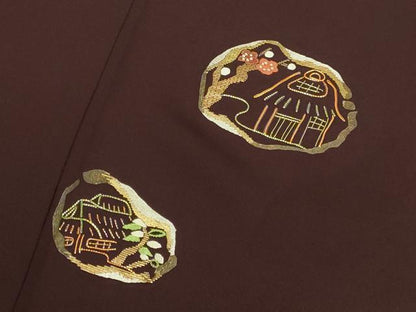 平和屋着物●訪問着　駒刺繍　竹屋町刺繍　風景梅文　正絹　逸品　DABG3693du