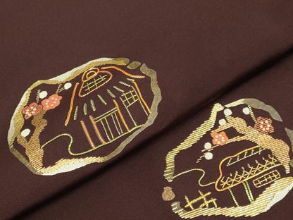 平和屋着物●訪問着　駒刺繍　竹屋町刺繍　風景梅文　正絹　逸品　DABG3693du