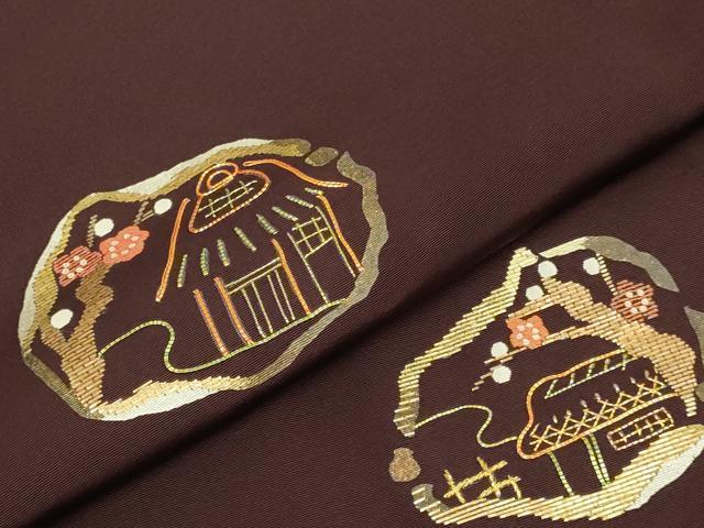 平和屋着物●訪問着　駒刺繍　竹屋町刺繍　風景梅文　正絹　逸品　DABG3693du