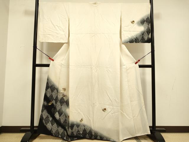 平和屋着物▼訪問着　総刺繍　草花文　兎　暈し染め　金銀糸　正絹　逸品　DABG3694du