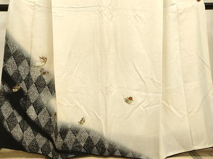 平和屋着物▼訪問着　総刺繍　草花文　兎　暈し染め　金銀糸　正絹　逸品　DABG3694du
