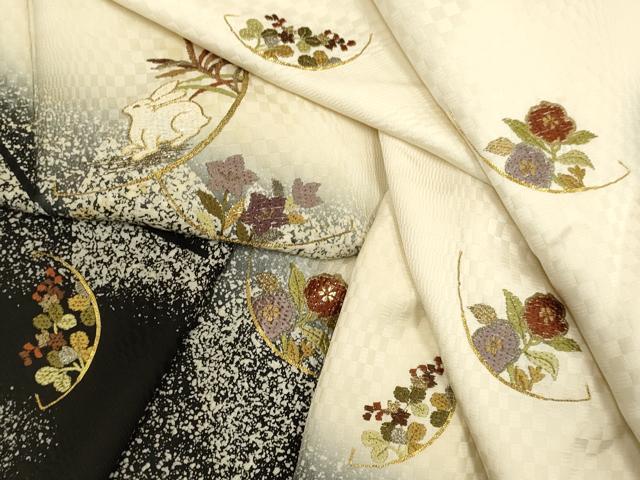 平和屋着物▼訪問着　総刺繍　草花文　兎　暈し染め　金銀糸　正絹　逸品　DABG3694du