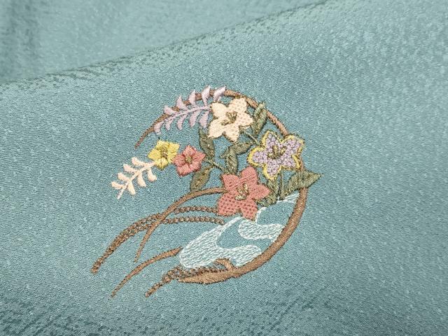 平和屋着物▼訪問着　総刺繍　草花文　正絹　逸品　DABG3699du