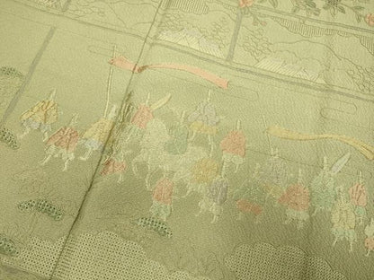 平和屋着物▼中国三大刺繍　スワトウ刺繍　汕頭刺繍　総刺繍　訪問着　大名行列　暈し染め　金糸　正絹　逸品　DABG3700du