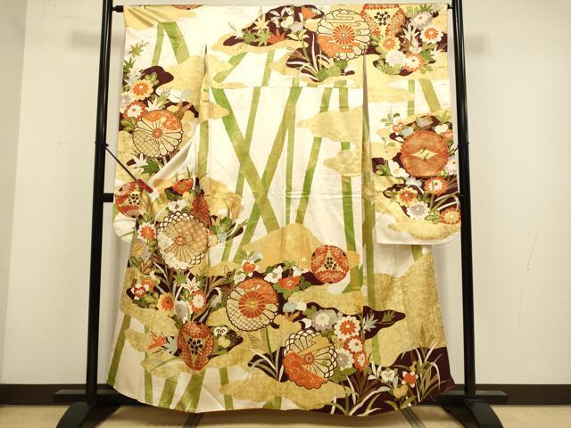 平和屋着物▼豪華振袖　駒刺繍　吉祥花文　金彩　正絹　逸品　DABG3702du