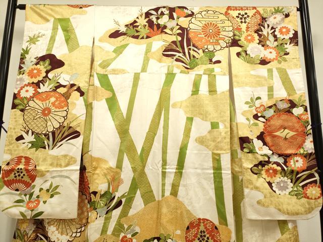 平和屋着物▼豪華振袖　駒刺繍　吉祥花文　金彩　正絹　逸品　DABG3702du